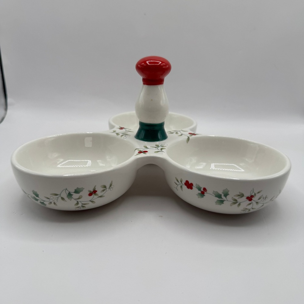 Pfaltzgraff 3 Section Server Winterberry White Red Green Holly Holiday Dish